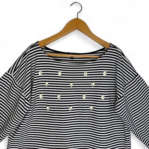 Banana Republic Women's Striped Embellished Boxy Knit Top Size XL 3/4 Sleeve - Picture 2 of 8